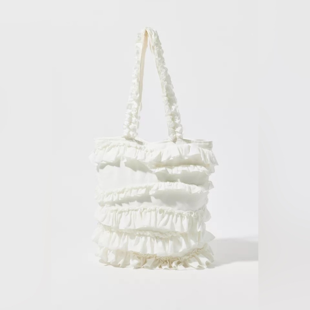 Urban Outfitters White Ruffled Tote Bag